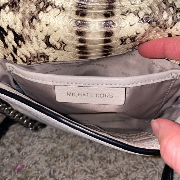 Michael Kors Snake Print Leather Crossbody Chain Strap Colorblock - Picture 8 of 8